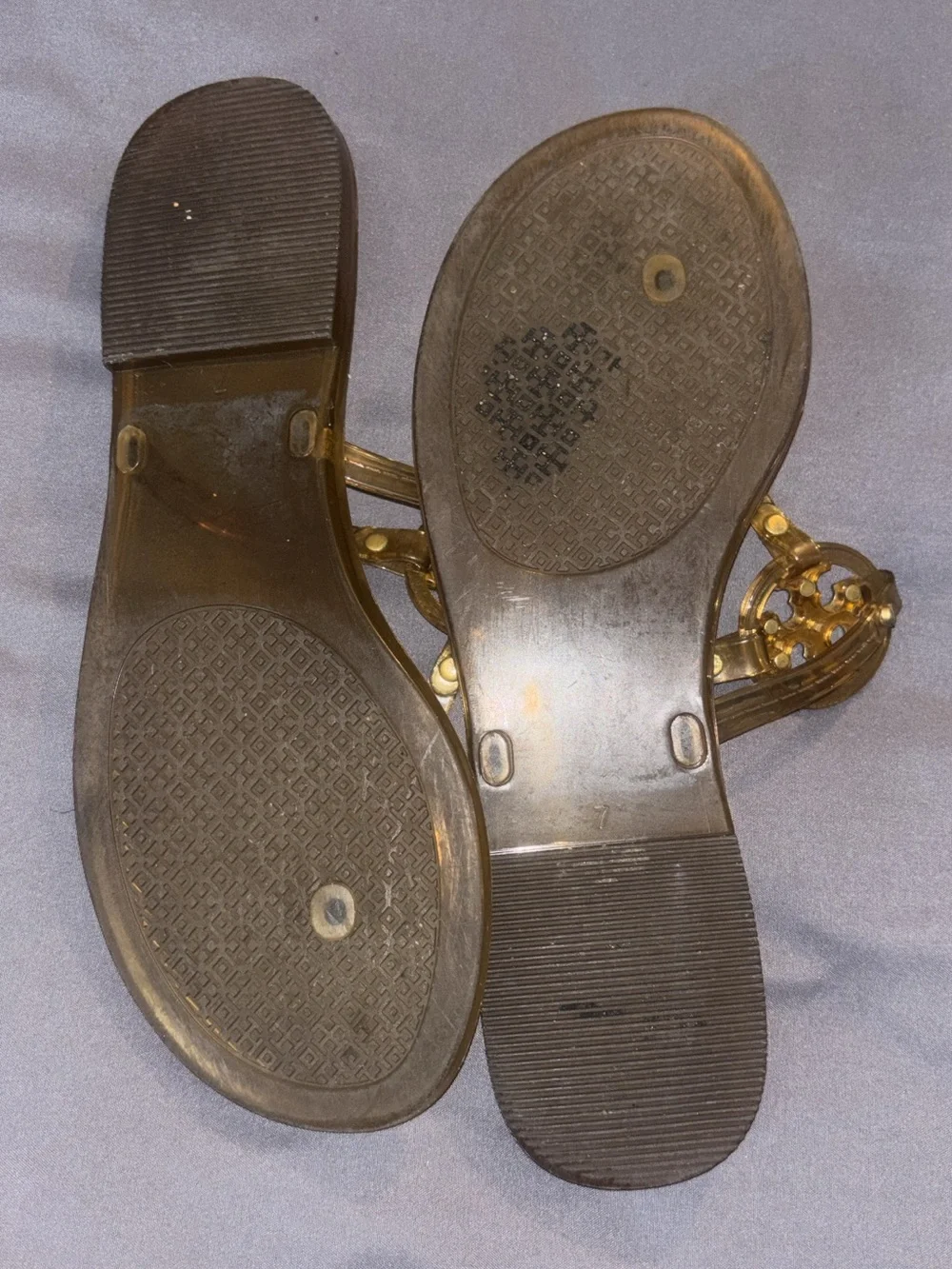 Tory Burch Brown Jelly Miller Logo Thong Sandals with Gold Medallion